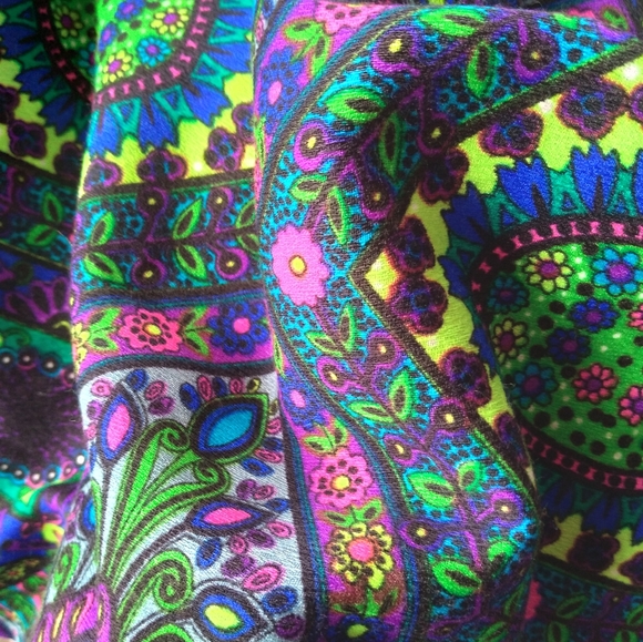 Vintage Neon Floral Barkcloth Maxi Skirt Handmade - Picture 5 of 14